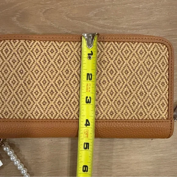 Thirty One All About The Benjamins Diamond Tan Straw Wallet Wristlet Jewell New - Picture 11 of 13